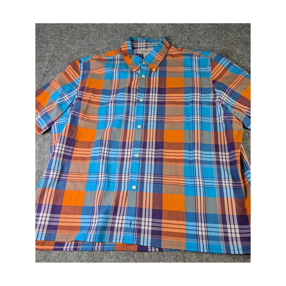 Sun River Clothing Co Mens XXL Plaid Button Down Shirt Blue Orange Short Sleeve